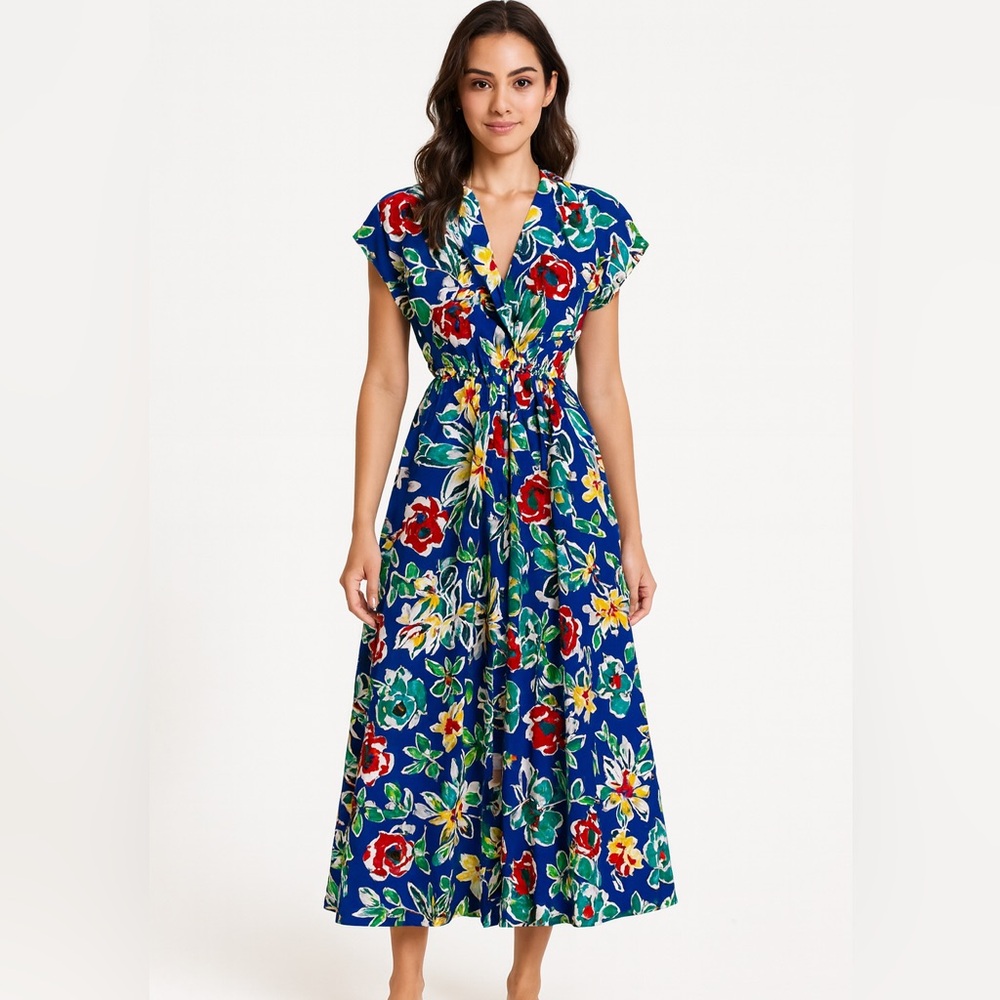 Vintage Melissa Lane Floral Dress 100% Cotton Multicolor Size 14